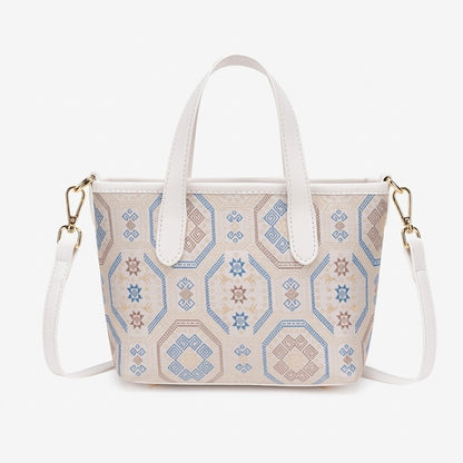 Noble Geometric Pattern Vegan Eco‑Leather Mini Tote Clutch Bag