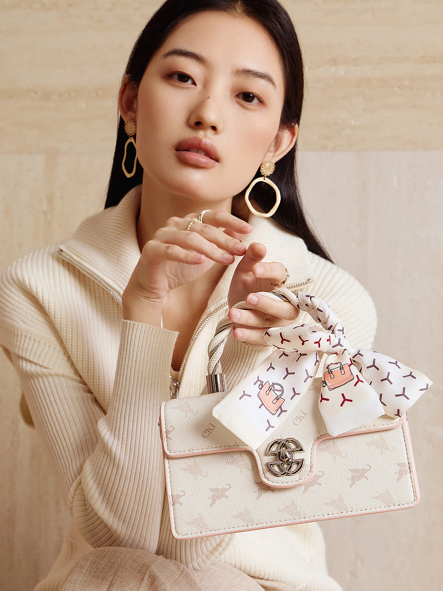 Borsa a spalla a tracolla retrò in vera pelle con decorazione a foulard