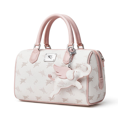 Borsa Boston di lusso a tracolla vintage con motivo Flying Elephant e monogramma