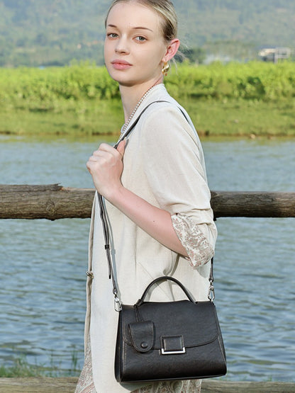 Chic Genuine Leather Square Flap Clutch Bag