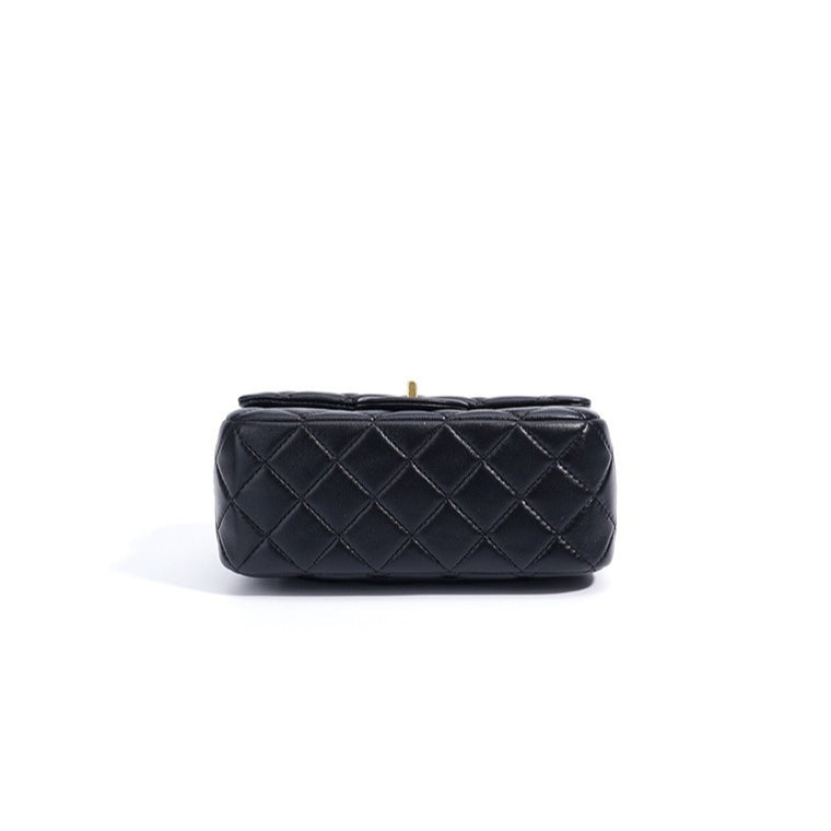 Timeless Petite Sheepskin Leather Quilted Flap Clutch Bag with Golden Ball Chain