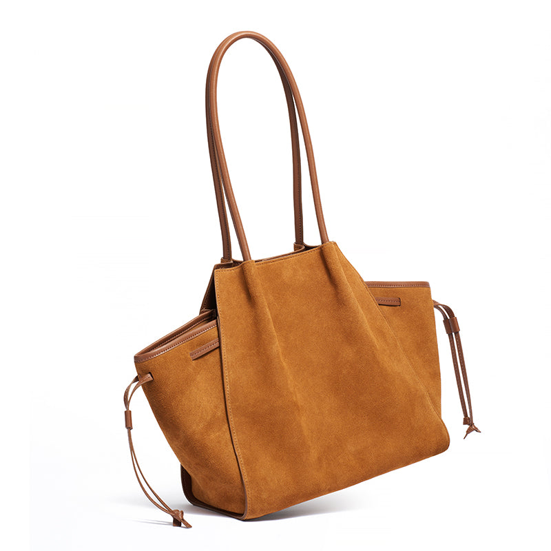 Vintage Slouchy Suede Genuine Leather Tote Clutch Bag
