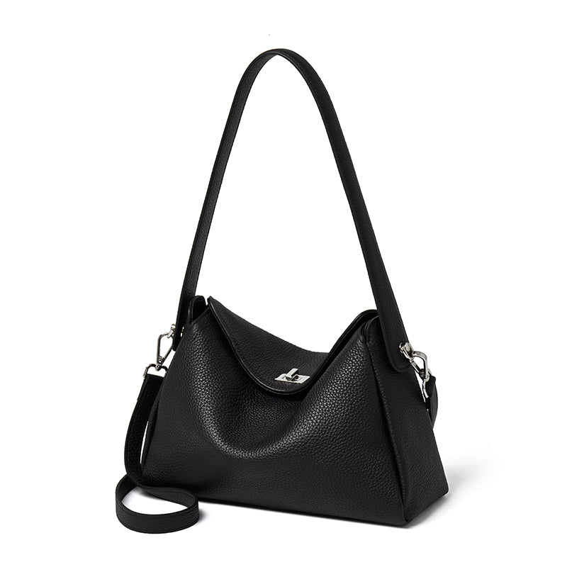 Nonchalant Lychee-Grain Genuine Leather Crossbody Hobo Bag