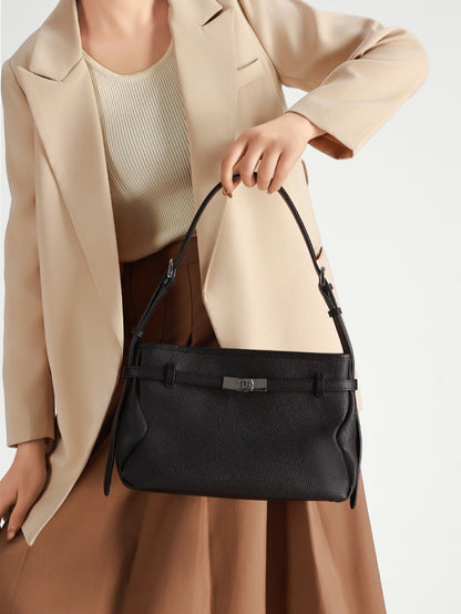 The Parisian Slouchy Genuine Leather Bag - Belted Pebble Leather Hobo