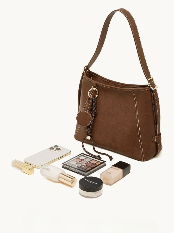 Artisan Stitched Genuine Leather Bag - Vintage Western Shoulder Tote with Tassel