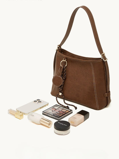 Artisan Stitched Genuine Leather Bag - Vintage Western Shoulder Tote with Tassel