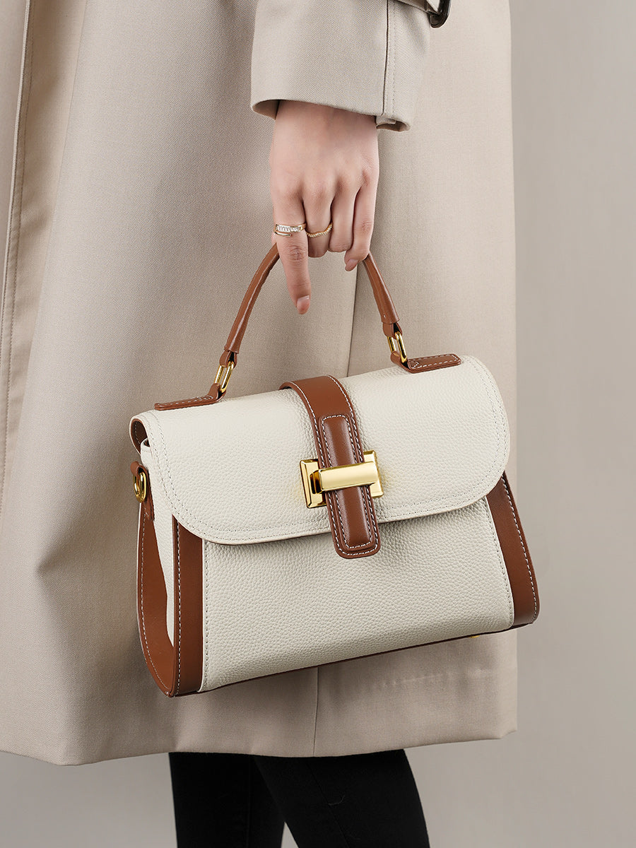 Borsa a tracolla strutturata con manico superiore in pelle minimalista di lusso da donna