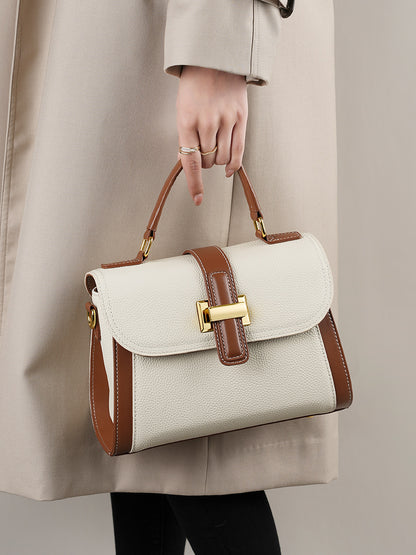 Borsa a tracolla strutturata con manico superiore in pelle minimalista di lusso da donna