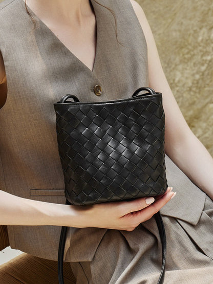 Handgefertigte gewebte Premium-weiche Echtleder-Schafsfell-Umhänge-Bucket Bag