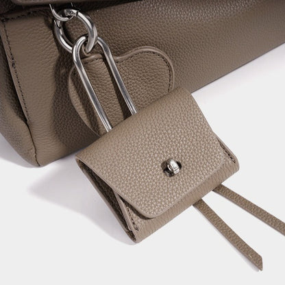 Sculptural Slouchy Genuine Leather Flap Clutch Bag with Mini Coin Pouch
