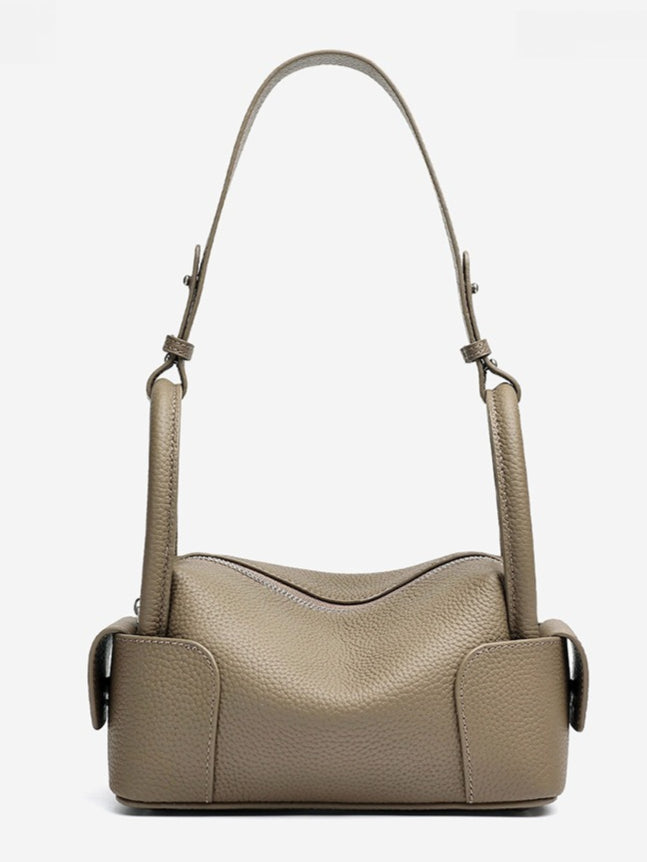 Architectural Pebbled Genuine Leather Boston Clutch Bag