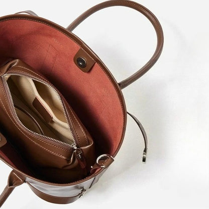 Italian Luxury Plain Genuine Leather Cowhide Large Tote Crossbody Bag