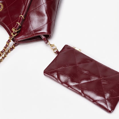 Sculpted Quilted Vegan Eco-Leather Chain Tote Bag