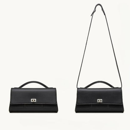 The Linear Turn-Lock Genuine Leather Bag | Minimalist East-West Handbag