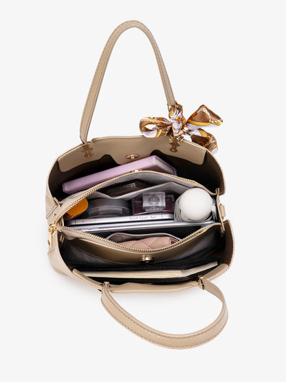 Timeless Vegan Eco-Leather Clutch Bag with Silk Scarf Charm