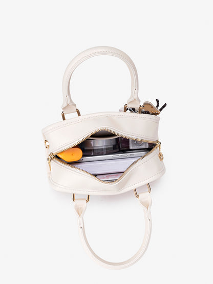Soft Vegan Eco-leather Boston Clutch Bag with Cute Dachshund Charm
