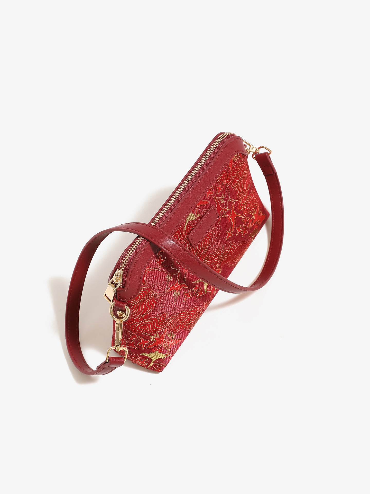 Radiant Oriental Crane Pattern Vegan Eco-Leather Clutch Bag