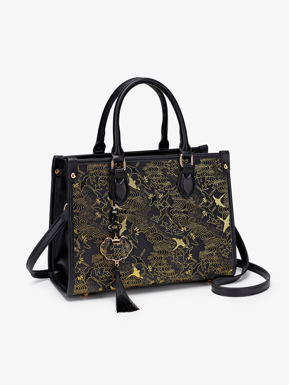 Mystic Crane Motif Vegan Eco-Leather Satchel Clutch Bag