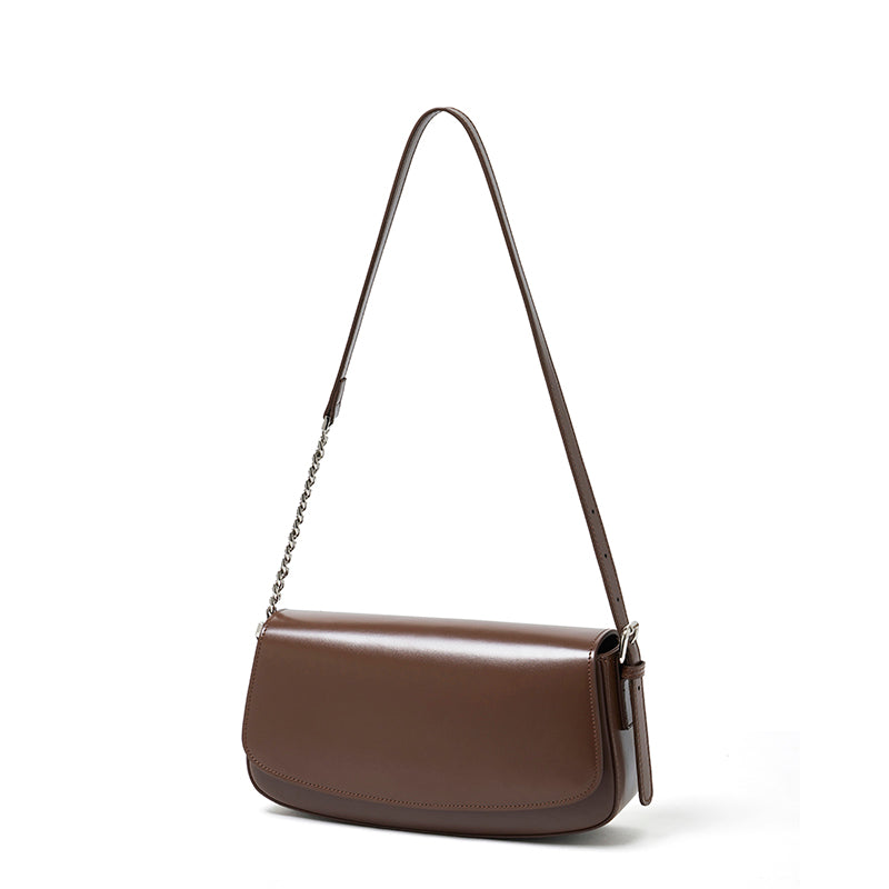 Minimalist Vintage Genuine Leather Baguette Saddle Bag