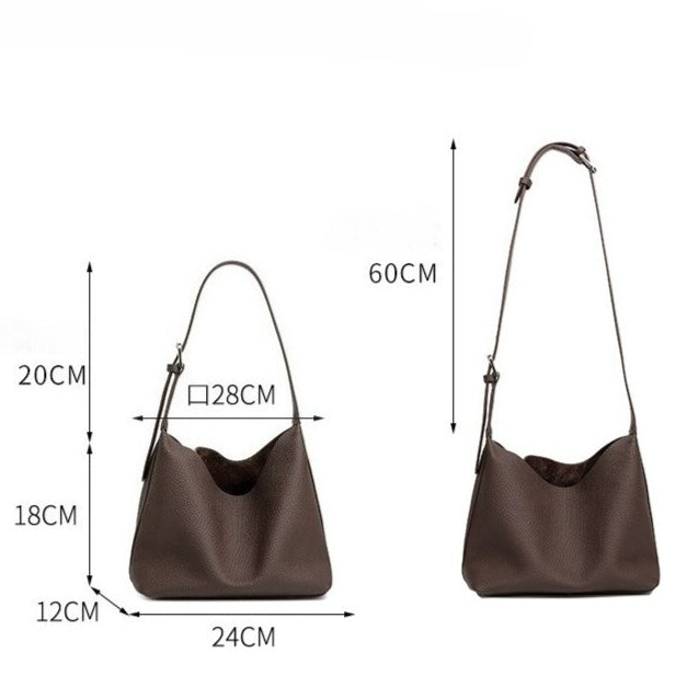 Versatile Genuine Leather Hobo Bucket Bag with Adjustable Shoulder Strap