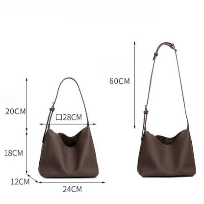 Versatile Genuine Leather Hobo Bucket Bag with Adjustable Shoulder Strap