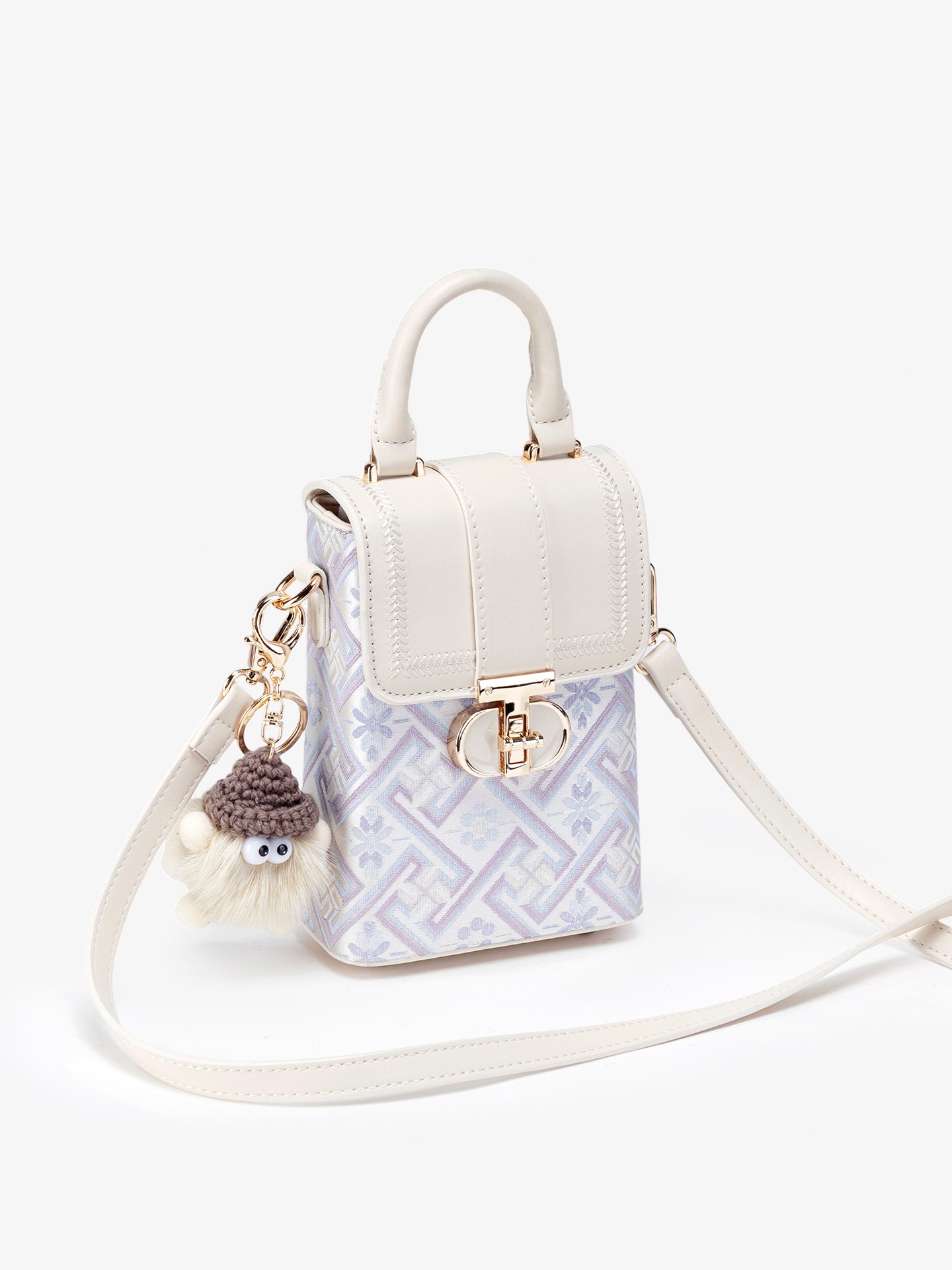 Elegant Oriental Embroidery Vegan Eco-Leather Mini Clutch Bag with Charm