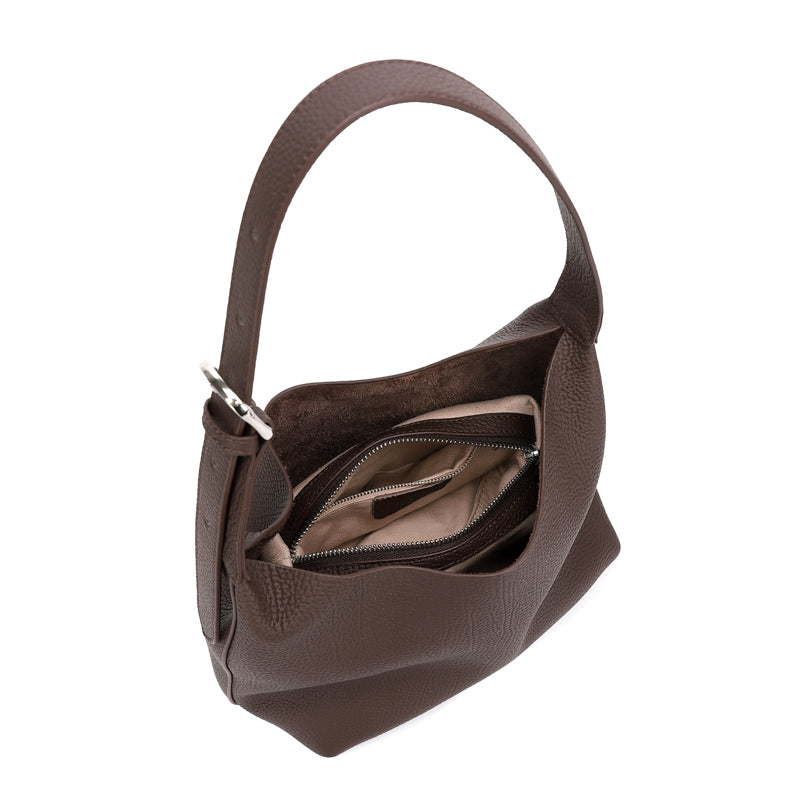 Borsa hobo a secchiello versatile in vera pelle con tracolla regolabile