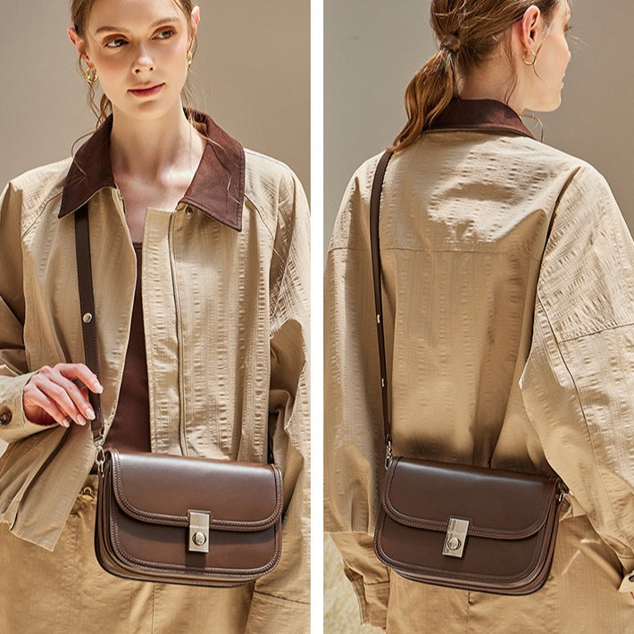 Vintage Sleek Plain Cowhide Genuine Leather Shoulder Messenger Bag