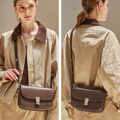 Vintage Sleek Plain Cowhide Genuine Leather Shoulder Messenger Bag