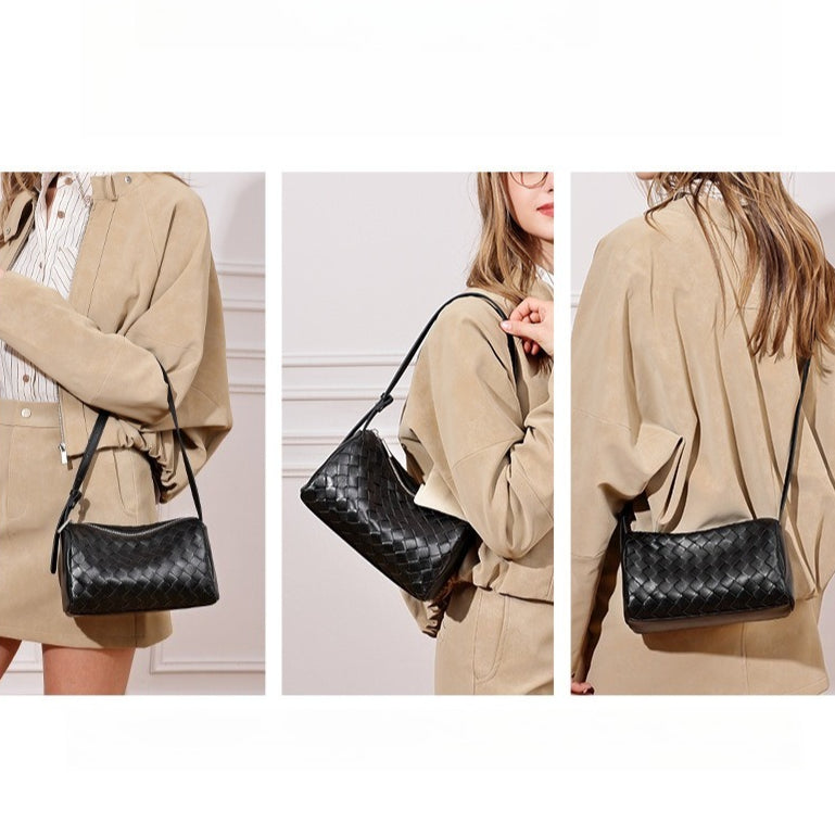 Minimalist Woven Genuine Sheepskin Baguette Clutch Bag