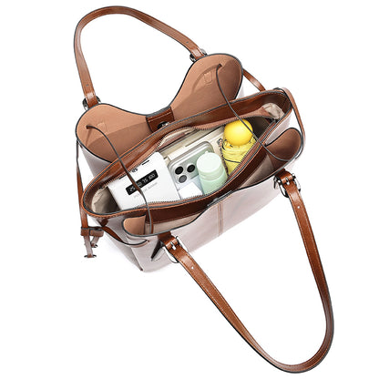 Classic Maillard Genuine Leather Large Capacity Tote Clutch Bag