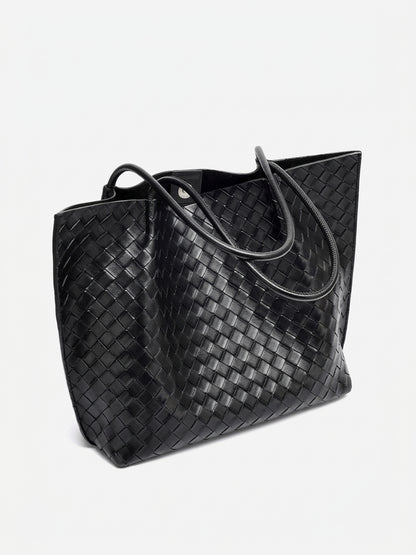 Minimalist Woven Genuine Leather Spacious Tote Clutch Bag