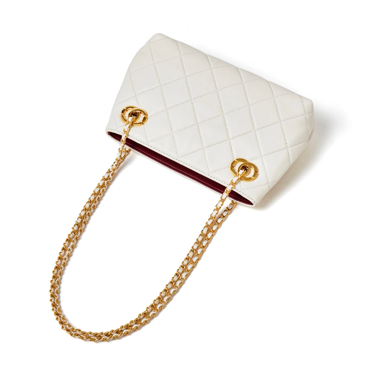 Mini sac pochette matelassé en cuir véritable mouton avec chaîne