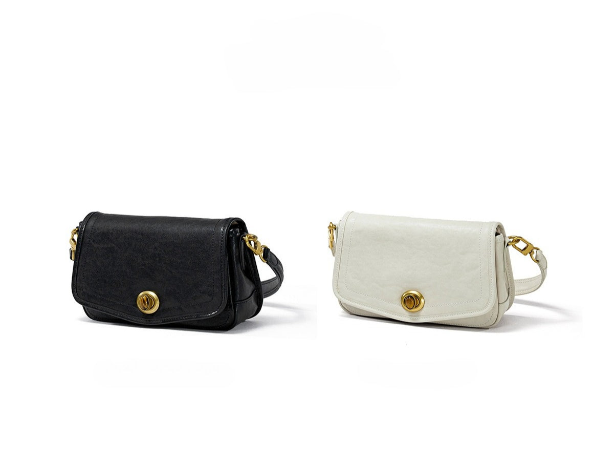 The Washed Genuine Leather Turn-Lock Flap Shoulder Crossbody Bag