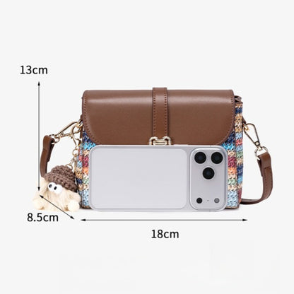 Radiant Rainbow Striped Woven Vegan Eco-Leather Flap Clutch Bag with Lovely Charm