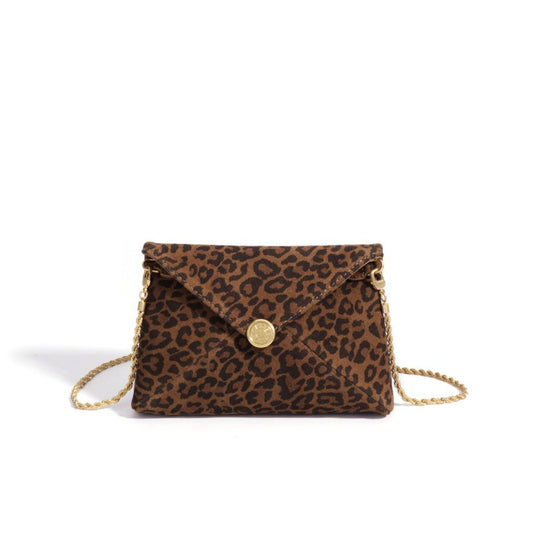 Retro Suede Genuine Leather Leopard Envelope Clutch Bag