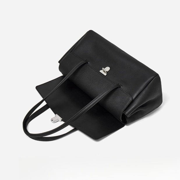 Sleek Pebbled Grain Texture Flap Genuine Leather Tote Clutch Bag