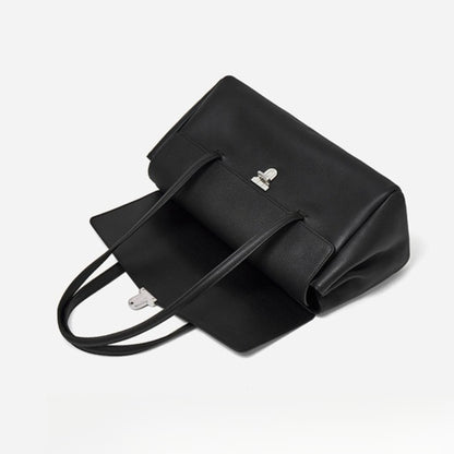 Sleek Pebbled Grain Texture Flap Genuine Leather Tote Clutch Bag