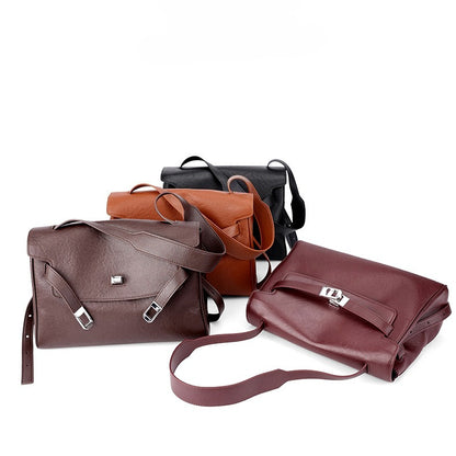 Vintage Lock-Accent Satchel Crossbody Genuine Leather Bag