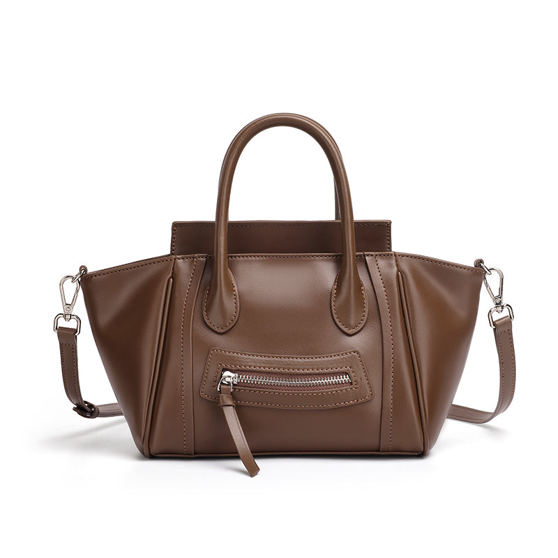 Maillard Style Genuine Leather Smile Flap Satchel Crossbody Bag