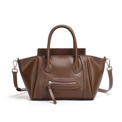 Maillard Style Genuine Leather Smile Flap Satchel Crossbody Bag