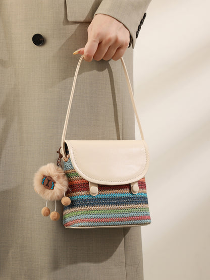 Vibrant Striped Woven Vegan Eco-Leather Compact Clutch Bag with Playful Charm