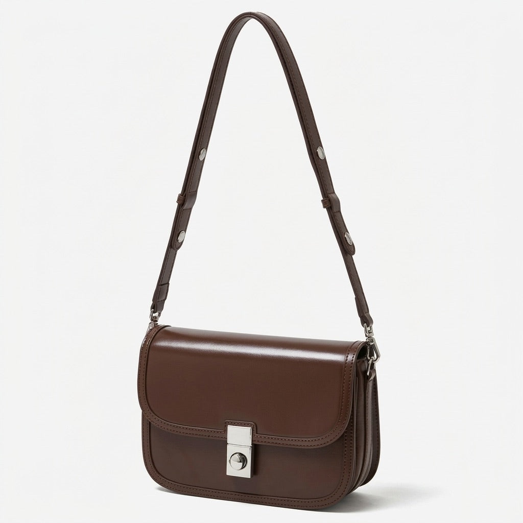 Borsa vintage a spalla e messenger in vera pelle liscia di vacchetta