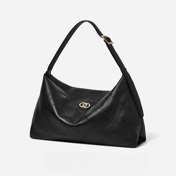 Elegant Quilted Sheepskin Leather Hobo Clutch Bag