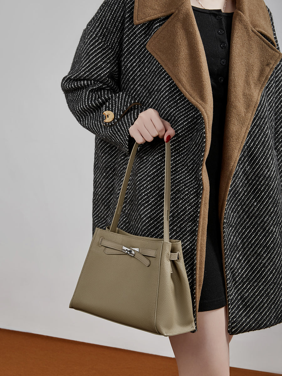 Ampia borsa tote a secchiello versatile in vera pelle Kelly sofisticata