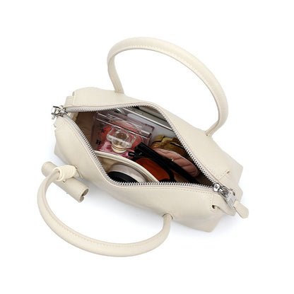 Minimalist Genuine Leather Boston Clutch Bag with Detachable Leather Tag Charm