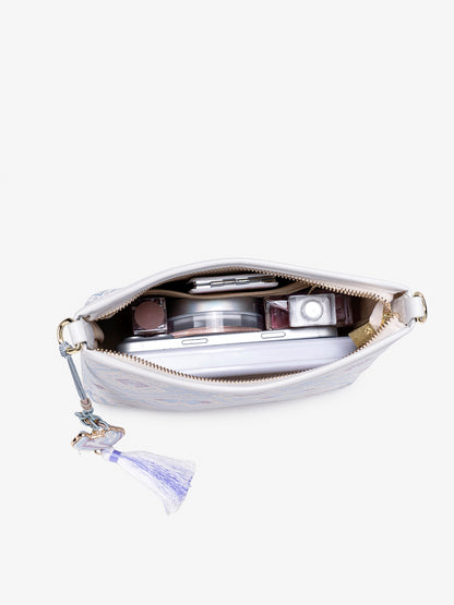 Graceful Geometric Vegan Eco-Leather Clutch Bag with Tassel Charm