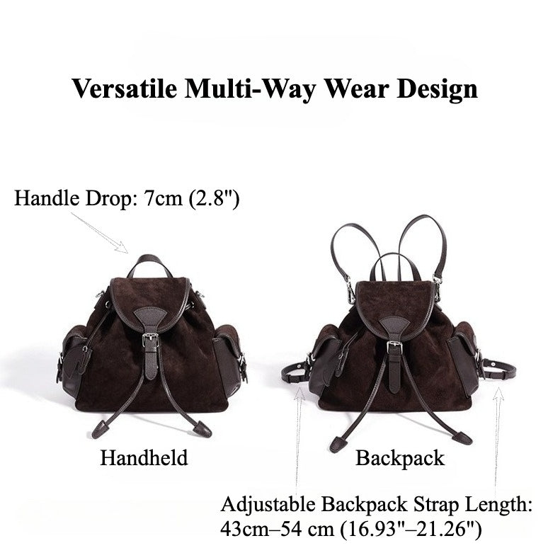 Vintage Suede Genuine Leather Flap Drawstring Backpack