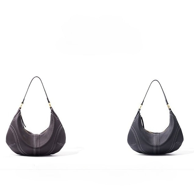The Pebbled Genuine Leather Hobo Shoulder Bag with Contrast Stitching