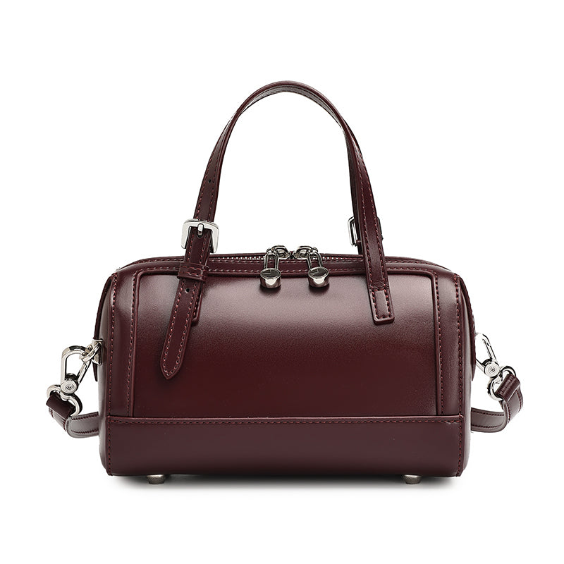 Retro Maillard Genuine Leather Boston Barrel Bag